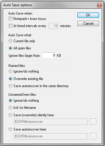 Autosave - опции плагина