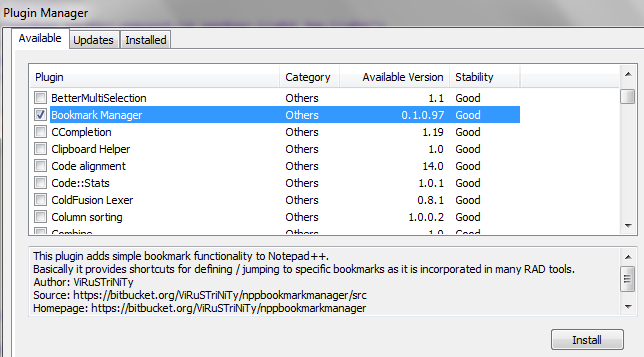 Устанавливаем BookMark Manager в редакторе Notepad++ Установка плагина BookMark Manager