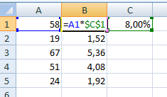 Расчет процентов в эксель с фиксированной ячейкой