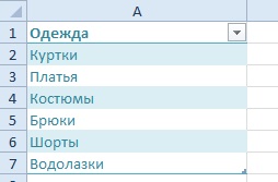 Excel выпадающий список