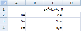 Решение квадратного уравнения в Excel