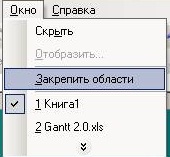 Закрепить область Excel 2003